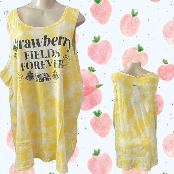 Vinyl Icons Plus 5 Beatles Strawberry Fields Yellow Tie-Dye Graphic Tank Tee - Picture 1 of 5